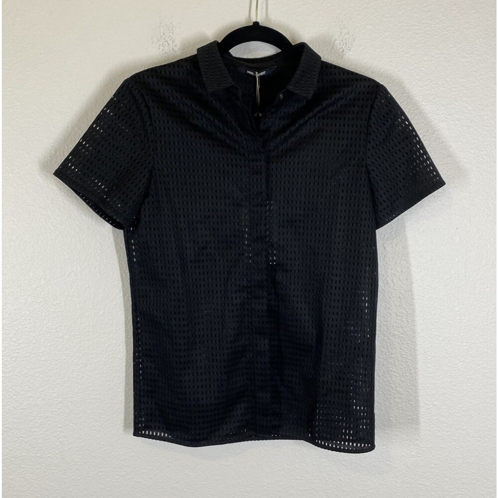 Neil Barrett Perforated Button Up short Sleeve Shirt Mens Small Black Petite Fit
